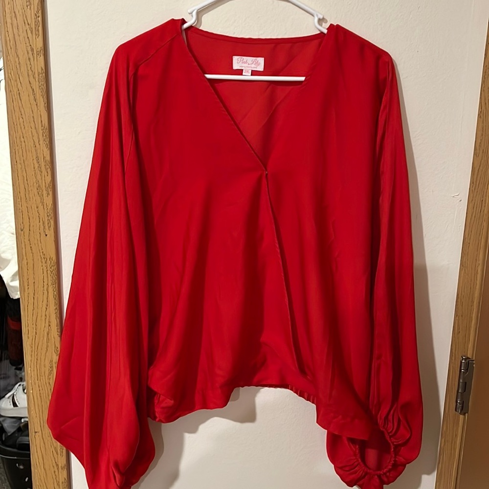 Pink Lily  Red Ballon Sleeve Top